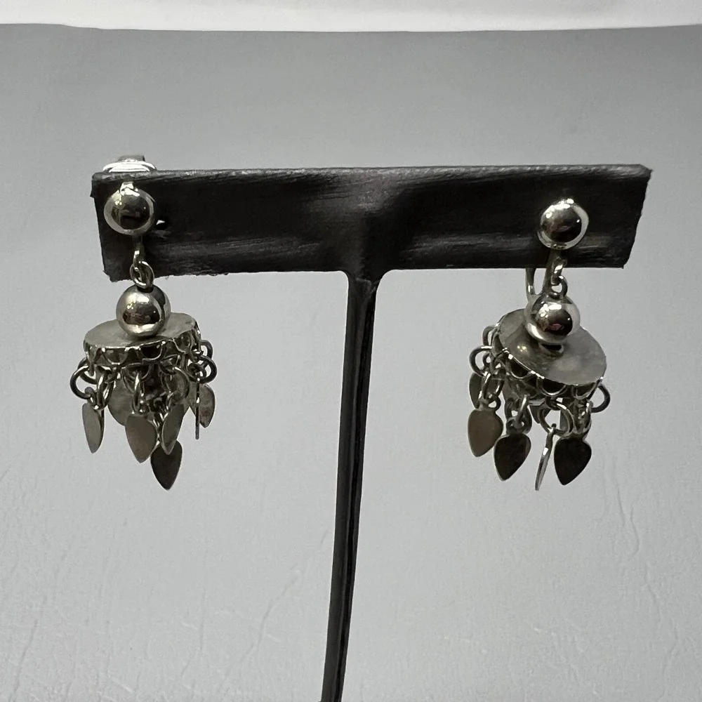 Vintage Clip On Chandelier Earrings Silver Tone Dangle Boho‎ Drop